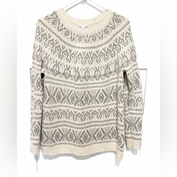 J. Jill Sweaters - J. Jill Cream & Gray Patterned Crewneck Sweater
